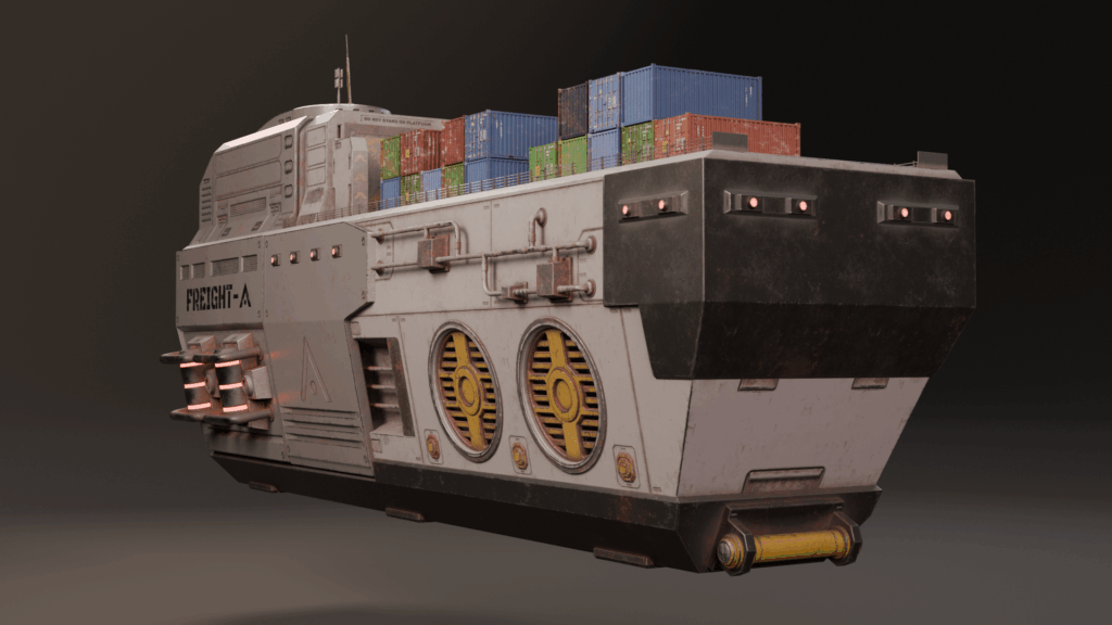 render of a sci-fi cargo ship for Unreal Engine project by Digital Artist Andrew L. Woods